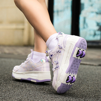 Chaussures de roller personnalisées en gros, motif papillon violet et blanc, unisexe, 4 roues avec boucle rotative pour adolescents