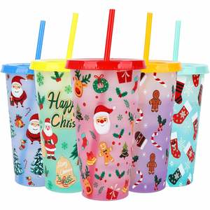 Christmas Theme 24oz Sublimation Custom Travel <b>Coffee</b> Mug Printed Logo Pattern Straw Tumbler Reusable Cold Drinks - Product Image 1