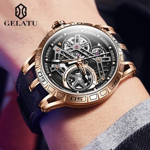 Reloj mecánico automático para hombre GELATU 6015, deportivo, resistente al agua, con correa de cuero y silicona, diseño hueco de alta gama. - Product Image 2