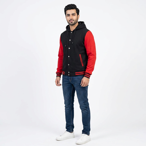 2025 <b>Top</b> Trending Latest Style Custom Logo Embroidery Stand Collar Front Cotton Sleeve Baseball Varsity Jacket for Men Women - Product Image 1