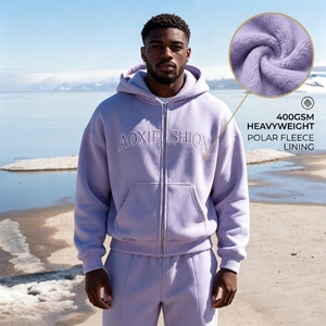 Winter Heavyweight <strong>Hoodie</strong> High Quality Cotton Polar Fleece <strong>Oversize</strong> Streetwear Men Custom Puff Printed Embroidery Zip Letter - Product Image 1