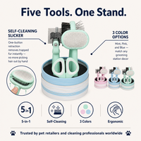 Produits de toilettage pour animaux, kit de toilettage pour animaux 5 en 1 auto-nettoyant, brosse démêlante, peigne démêlant, coupe-ongles, toilettage portable pour chiens et chats