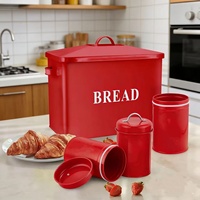 Boîte de rangement pour pain en métal rouge rectangulaire pour la cuisine, avec couvercle en métal et trous d'aération au dos, revêtement en poudre, récipient alimentaire