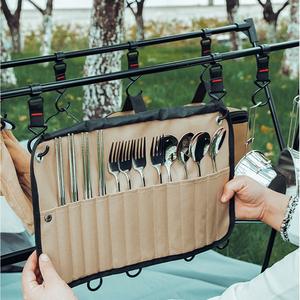 Bolsa de Almacenamiento de Cubiertos Portátil de Acero Inoxidable, Color Caqui, Organizador de Utensilios de Viaje, Ecológico, Juego de Vajilla para Acampar al Aire Libre - Product Image 3