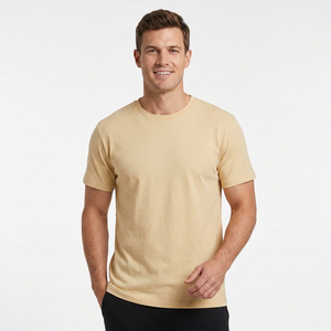 Camiseta de manga corta con cuello redondo para hombre, corte ajustado, barata, al por mayor, de algodón, diseño OEM, serigrafiada. - Product Image 1