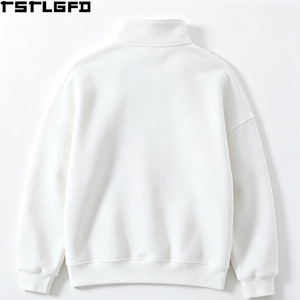 Sweat-shirt personnalisé à col montant et fermeture éclair quart de tour pour homme, imprimé graphique blanc, fermeture éclair noire, fabricants de sweats à capuche et de sweats pour homme en gros - Product Image 2