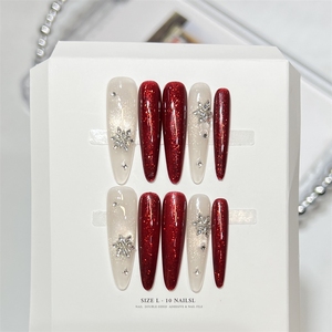 <span class=keywords><strong>Uñas</strong></span> Postizas Acrílicas Elegantes y <span class=keywords><strong>de</strong></span> Lujo para Año Nuevo, con Diseño <span class=keywords><strong>de</strong></span> Copo <span class=keywords><strong>de</strong></span> Nieve Rojo y Lazo, Hechas a Mano, <span class=keywords><strong>de</strong></span> Alta Calidad, Venta al Por Mayor - Product Image 3