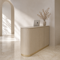 Comptoir de réception de bureau moderne en bois avec logo LED personnalisé pour salon de beauté, spa, clinique, ou petit commerce