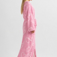 Peignoir long pour femme à imprimé cœurs en peluche, robe en tricot doux et chaud, vêtements de nuit confortables pour l'hiver et la maison