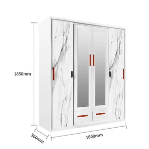 Custom Design 4 Door 3 Door Sliding Door System Mirror Modern Steel Clothes Metal Furniture Bedroom Closet Storage Wardrobe