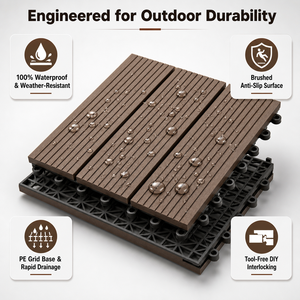 Baldosas de Madera Plástica WPC Impermeables con Sistema de Encaje para Caminos, Techos, Piscinas, Jardines, Almacenes y Exteriores - Product Image 3