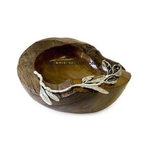 Poignées latérales en forme de feuille plaquée or Bol décoratif en métal aluminium Meilleure qualité Nouveau bol blanc - Product Image 3