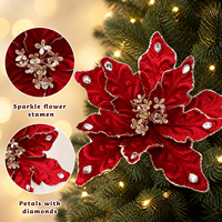 Décorations de Noël en gros d'usine : Fleurs rouges, vertes et blanches avec diamants – Ornements de sapin de Noël durables et tendance