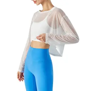 Прозрачная блузка для йоги с длинным рукавом, легкий дышащий спортивный Свободный Топ, летняя верхняя одежда, женская рубашка для спортзала и активного отдыха