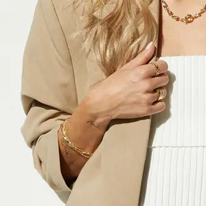 Milskye gioielli alla moda all'ingrosso 18k placcato oro irregolare grinza 925 argento sterling anello di marea grosso