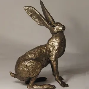 Professional factory cast life size lovely antique brass or bronze rabbit statue
