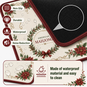 Luxury Crimson Red Christmas Wreath Mahjong Table Mat Noise Reduction Neoprene Game Play Mat with Travel Bag for Gifts - Product Image 4