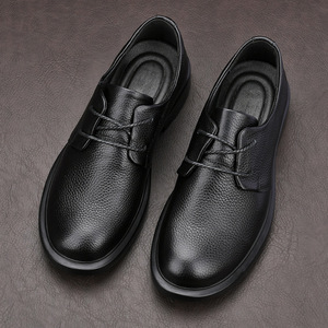 Chaussures habillées pour hommes en cuir véritable, style Oxford, bout rond, à lacets, respirantes, semelle en caoutchouc, pour le bureau et les occasions professionnelles, toutes saisons, couleur unie - Product Image 1