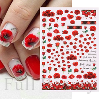 Autocollants pour ongles motif rose printanière rouge, rose, bleu, motifs floraux, feuilles, lignes, décalcomanies 3D auto-adhésives pour décoration d'ongles