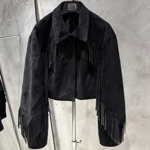 2025 New Style American <strong>Burgundy</strong> <strong>Jackets</strong> Short Genuine Suede <strong>Leather</strong> <strong>Jacket</strong> Fringed Blazer <strong>Jackets</strong> for Women - Product Image 1