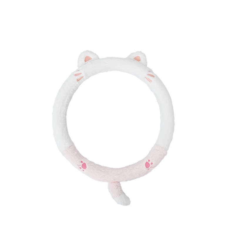 Couvre volant chat brodé en fourrure de lapin