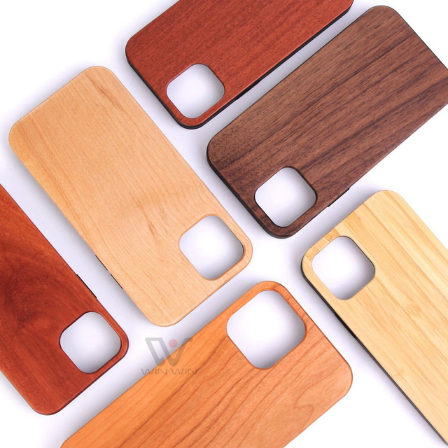 Biodegradable Bamboo Walnut Cherry Round Wood TPU Phone Cases Cover for iPhone 15 Pro Max Plus