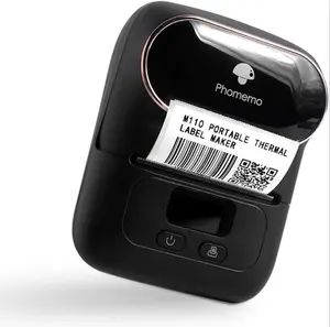 Phomemo M110 Printer kode Bar Qr, Printer genggam portabel termal dengan stiker kertas plastik Usb