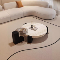 Table basse en travertin de luxe moderne minimaliste avec table d'appoint en marbre naturel pour salle à manger