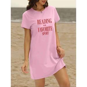 Vestido Deportivo Casual para Mujer, Estampado Gráfico con la Frase 'Reading Is My Favorite Sport', Largo hasta la Rodilla, Cuello Redondo, Estilo Nuevo, Ecológico - Product Image 3
