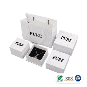 Boîte à bijoux rigide personnalisée en marbre blanc avec intérieur en velours, solution tout-en-un pour l'emballage cadeau de colliers et de boucles d'oreilles - Product Image 1
