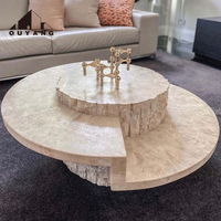 QUYANG Design moderne nordique pierre naturelle meubles de maison salon Beige travertin marbre table basse