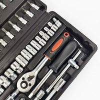 Ensemble d'outils de réparation automobile de qualité professionnelle en acier à haute teneur en carbone, 46 pièces, avec cliquet chromé et clés à douille de 1/4 pouce