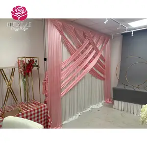 wedding recepition stage decoration dropping cross design white ivory ice silk fabric backdrop curtain drapes panels