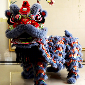 Costume de danse du lion chinois traditionnel fait main en laine peluche pour adultes et enfants, idéal pour les spectacles et festivals - Product Image 1