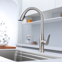 Robinet de cuisine à base évasée, col de cygne à arc élevé, en acier inoxydable brossé, col pivotant, avec cartouche céramique moderne, vente en gros