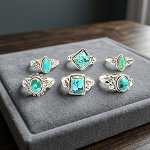Natural <b>Turquoise</b> Tibetan Gemstone Silver 925 Jewelry <b>Ring</b> Amazing Quality for Engagement Wedding Anniversary Party or Gift - Product Image 1