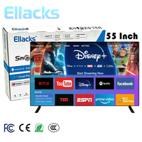 Pabrik Sumber TV Cina OEM TV Pintar 55 Inci 4K UHD Tanpa Bingkai dengan Smart WiFi Warna Hitam untuk Penggunaan Hotel Televisi LED LCD