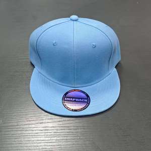 Light Blue Snapback <b>Cap</b> 6-Panel Adjustable <b>Flat</b> Brim Unisex Casual Twill Baseball Hat Solid Color Adult Fit - Product Image 1