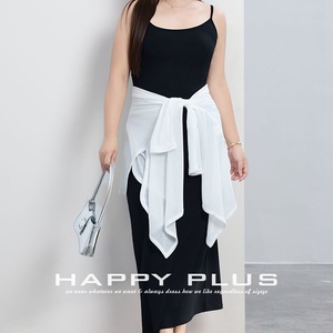 Robe mi-longue sans bretelles Happy Plus pour femmes, taille plus, avec ceinture à nouer à la taille, design asymétrique, couleur unie, N9275 - Product Image 1