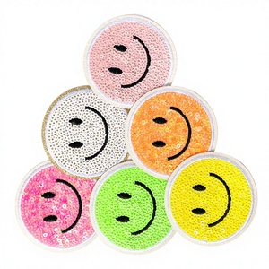 Iron-On Sequin Smile <b>Face</b> Patches Circle Applique for Clothing Fabric Decor - Product Image 2