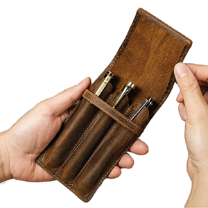 CONTACT'S FAMILY Genuine Leather Coffee Color Square <b>Pen</b> Holder Separate Slot <b>Pen</b>/Sleeve <b>Organizer</b> 3 <b>Pens</b> 155x86x20mm CF9048 - Product Image 1