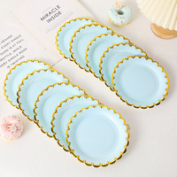 Assiettes en papier jetables de 7 pouces, monochromes, minimalistes, avec dentelle dorée, pour décoration de fête et présentation de gâteaux, vente en gros
