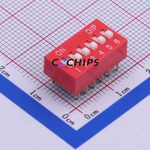 DS-06RP DIP Switch Through hole Component (THT) Switch Flat Toggle, Raised Type Single Pole Single Throw 6 2.54mm - Product Image 1