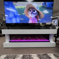 Meuble TV de luxe en bois MDF blanc avec miroir Meuble TV avec décor de cheminée Flammes multicolores et haut-parleur à dents bleues Muebles Meuble