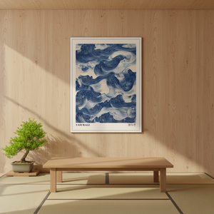 Affiche abstraite minimaliste sur toile, motif <span class=keywords><strong>vague</strong></span> bleue japonaise, style Wabi Sabi rétro oriental, pour décoration murale de salon, cadeau - Product Image 3