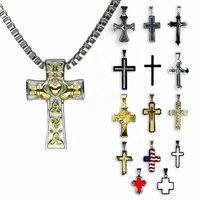 Rétro Bouclier Plaque 18K Plaqué Or Croix Jésus Pendentif De Mode Collier Pendentifs En Acier Inoxydable Dijes Para Cadenas Enfants