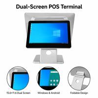 Sistema POS de Doble Pantalla de 15.6+11.6 Pulgadas, Caja Registradora Táctil Plegable con Sistema Operativo Windows y Android para Tiendas y Hoteles