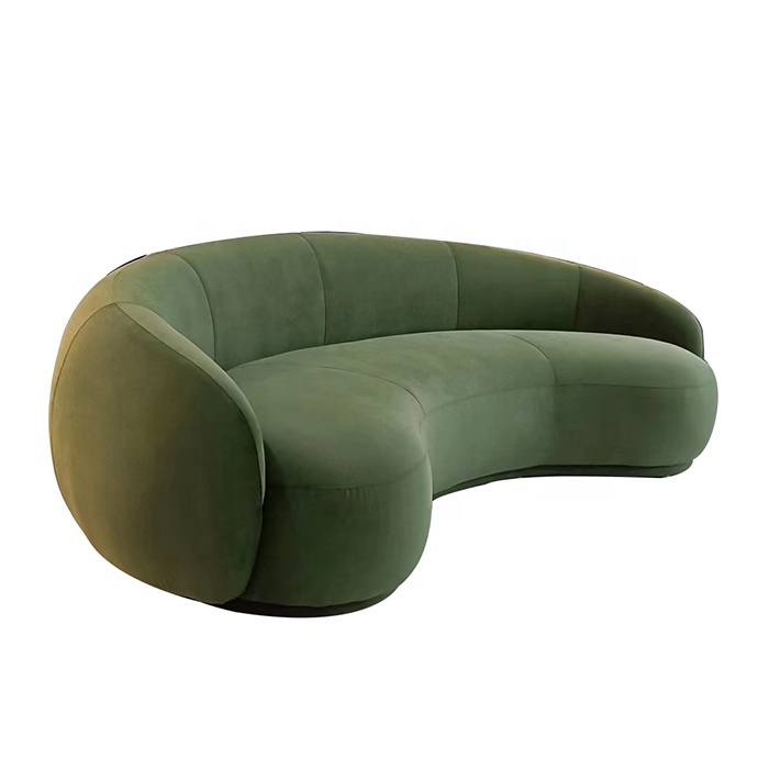 Nordic Modern Luxury Lounge Furniture Green Velvet Half Moon C Shape Curved Sofa Couch