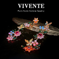 Nouvel ensemble de bijoux KS en pierres précieuses colorées à motifs floraux : Luxe léger haut de gamme, design de niche américain, collier et bracelet plaqués cuivre 24K