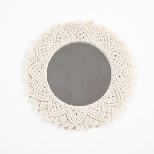 Caliente Amazon personalizado algodón bohemio hecho a mano hogar Decoración Macrame colgante de pared espejo - Product Image 4